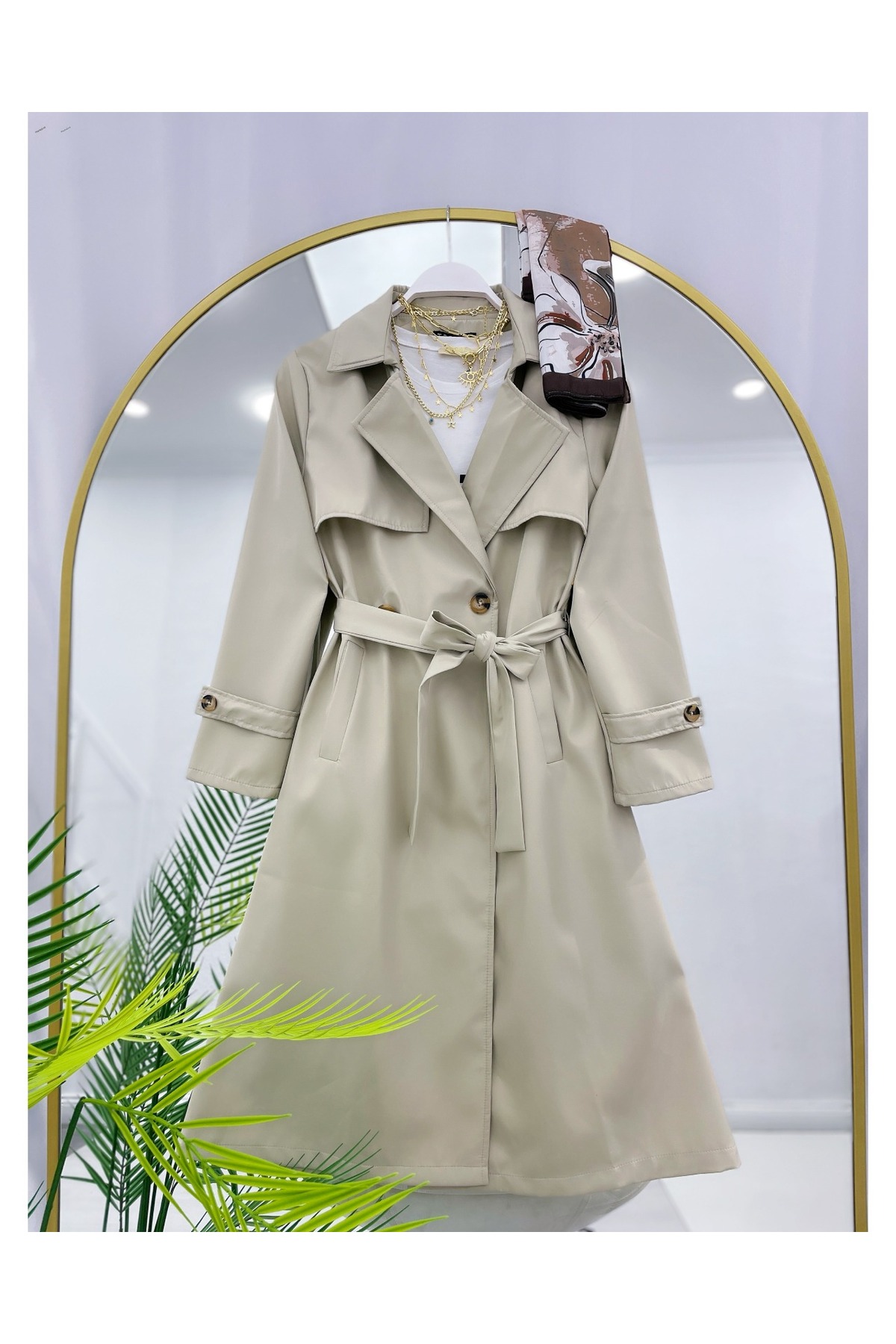 RÜZGARLIKLI ÇİFT DÜĞMELİ UZUN TRENÇKOT [ astarsız, 110 cm ort]