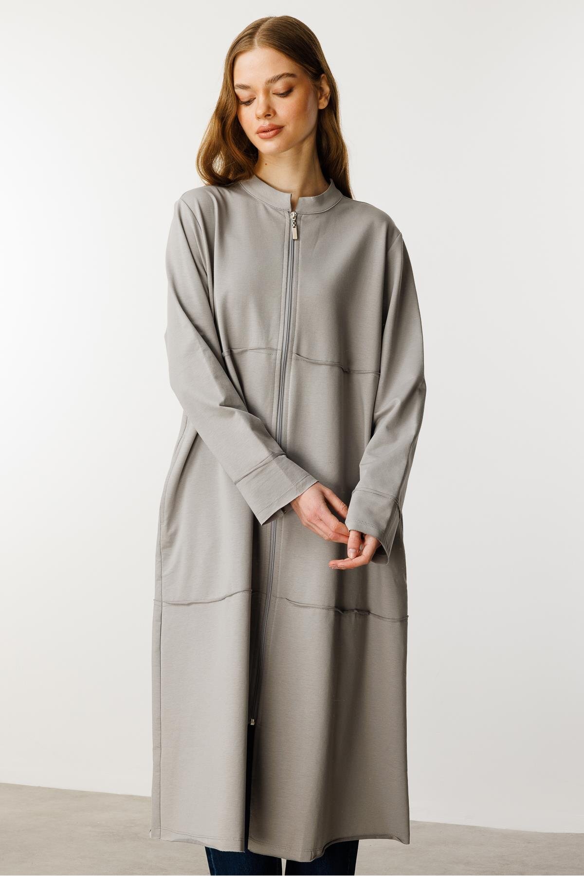 Fully Pamuk Karışımlı İnce Örme Spor Kap/ Ferace-Gri