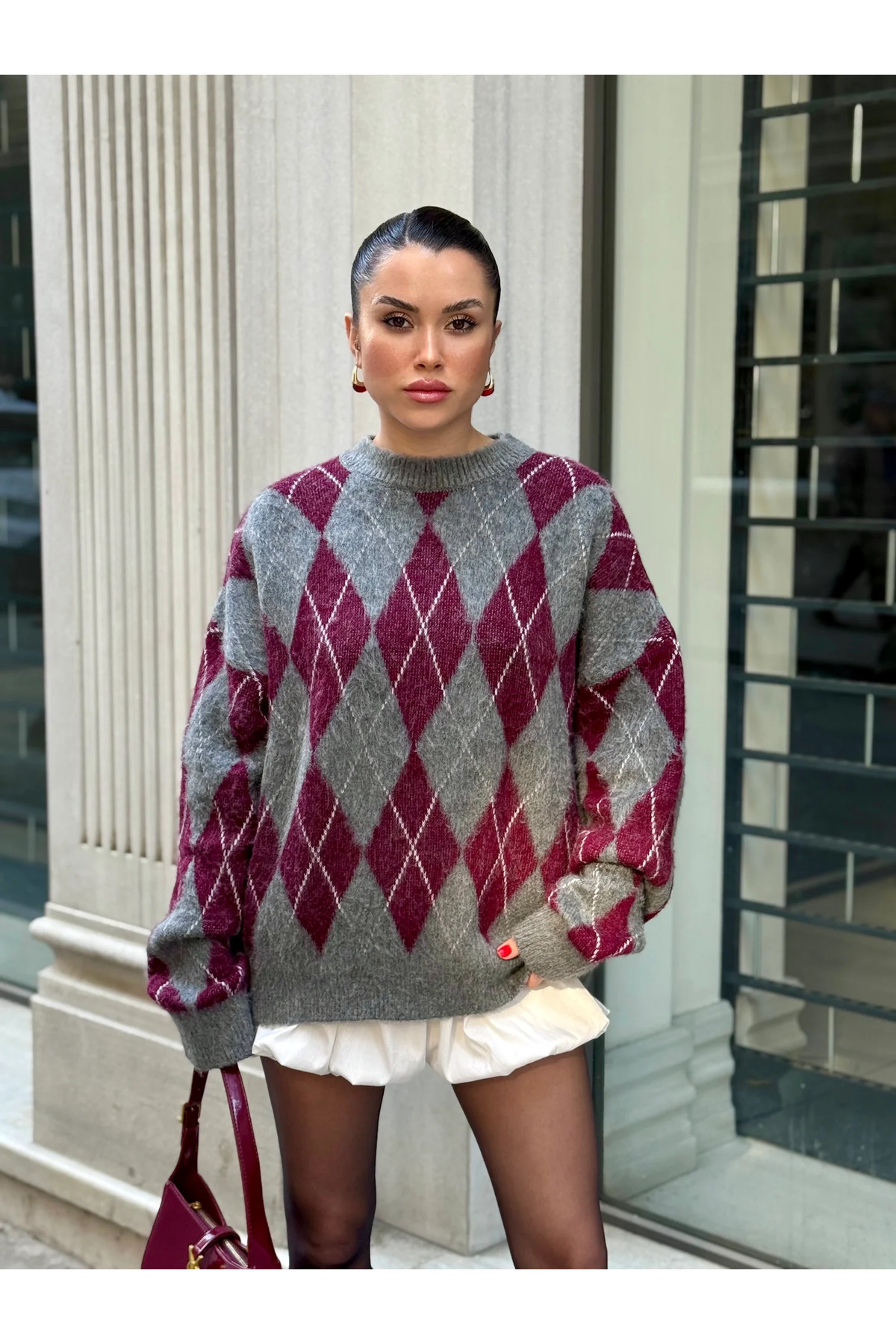 BİSİKLET YAKA BAKLAVA DESEN TRIKO KAZAK