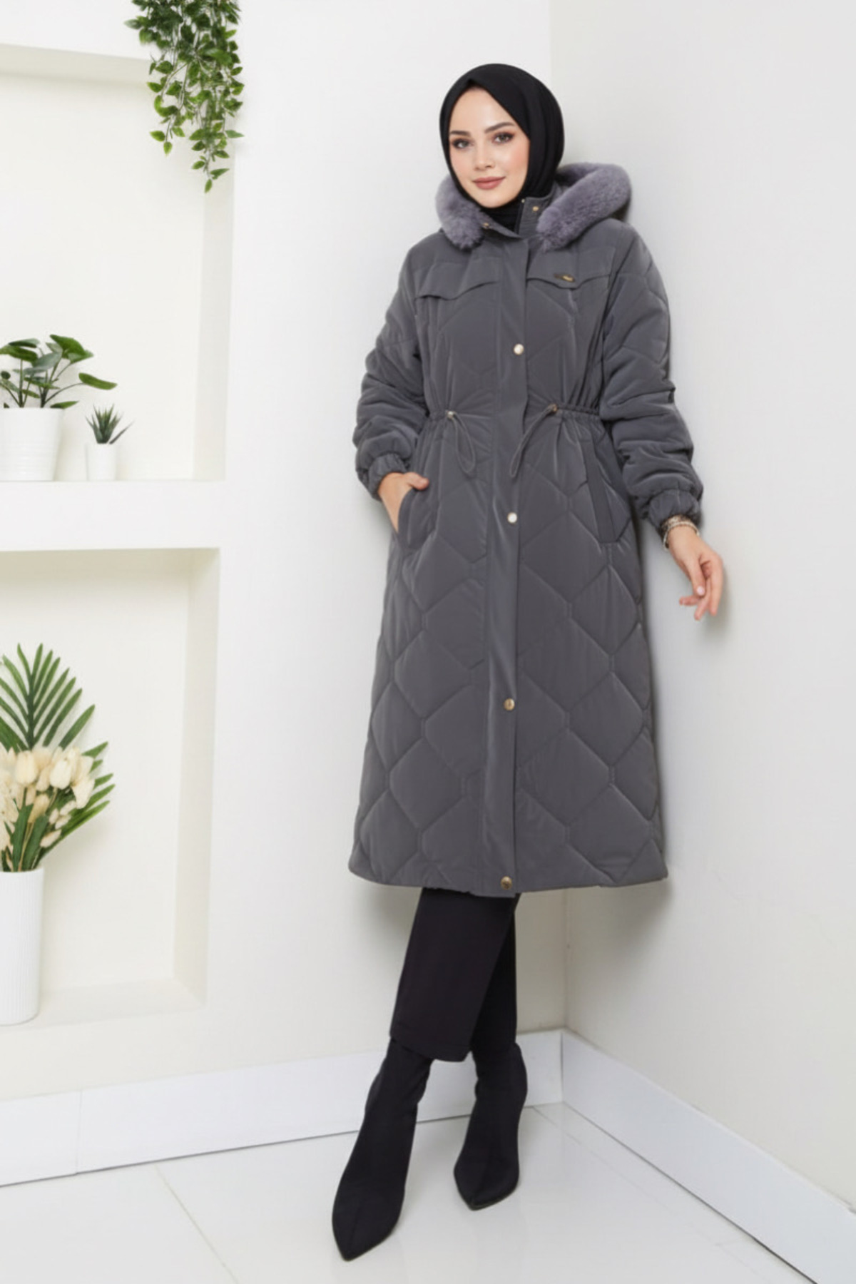 Kadın Beli Bağcıklı Nova Kumaş Mont