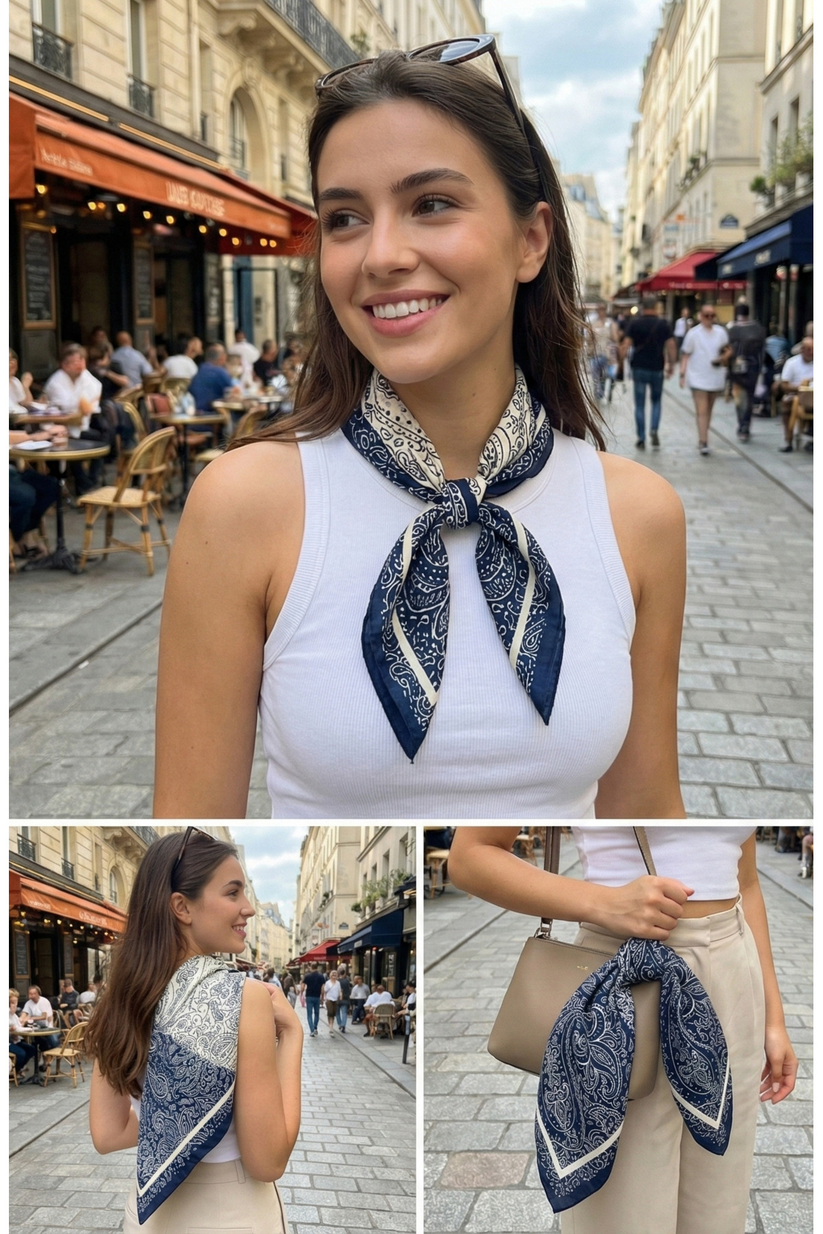 Navy Paisley Desen 55x55cm Bandana/Fular