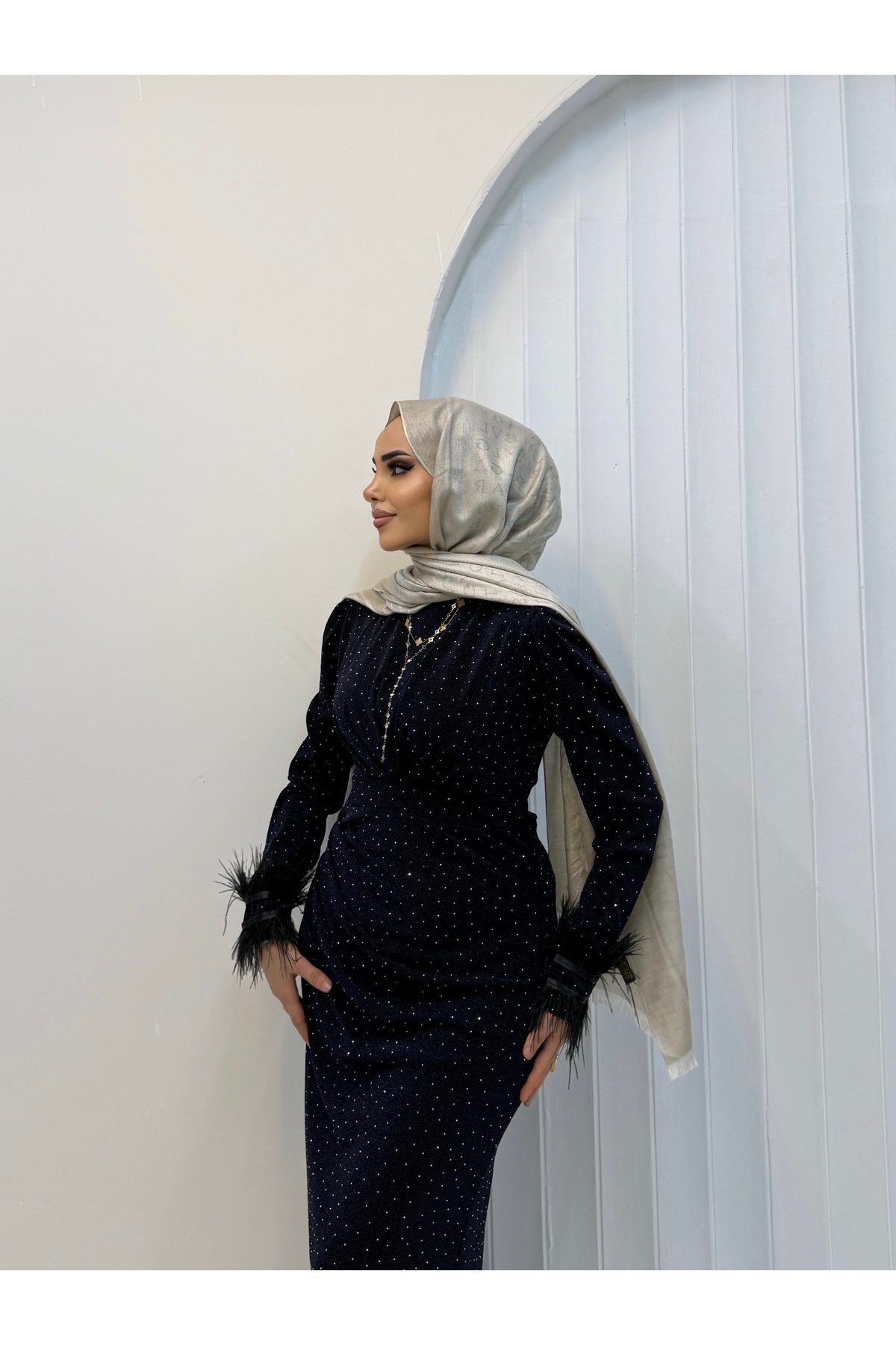 Tulem Benekli Parıltılı Tesettür Abiye