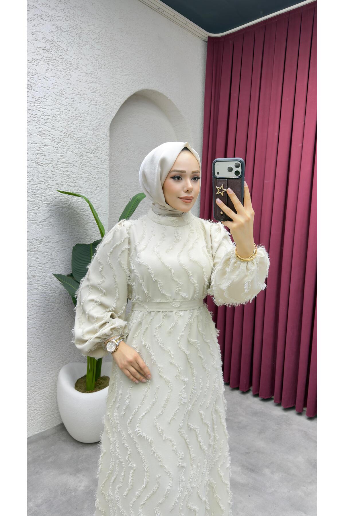 Eliza Püsküllü Elbise 6227 Taş