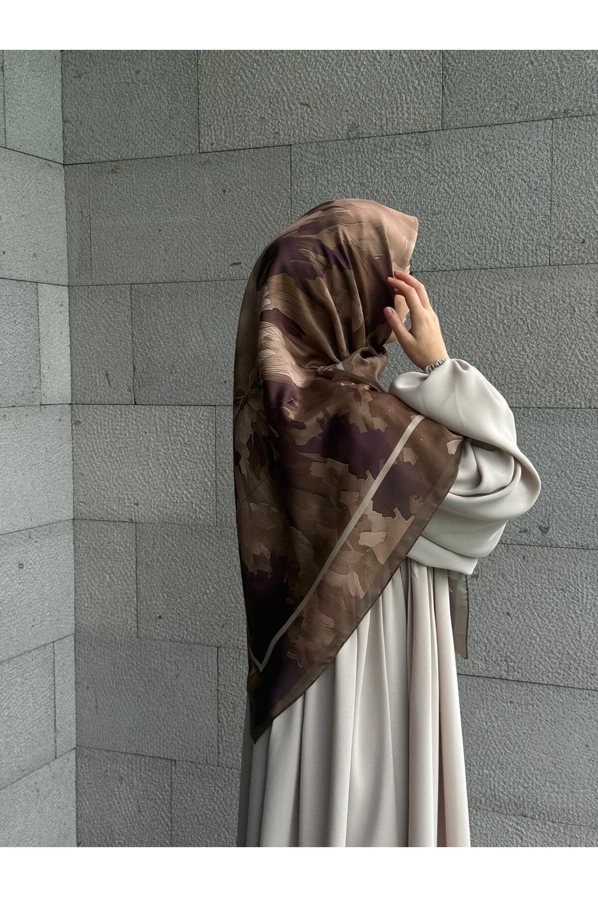 Pamuklu Soft Luna Desen Eşarp-Kahve/Mürdüm