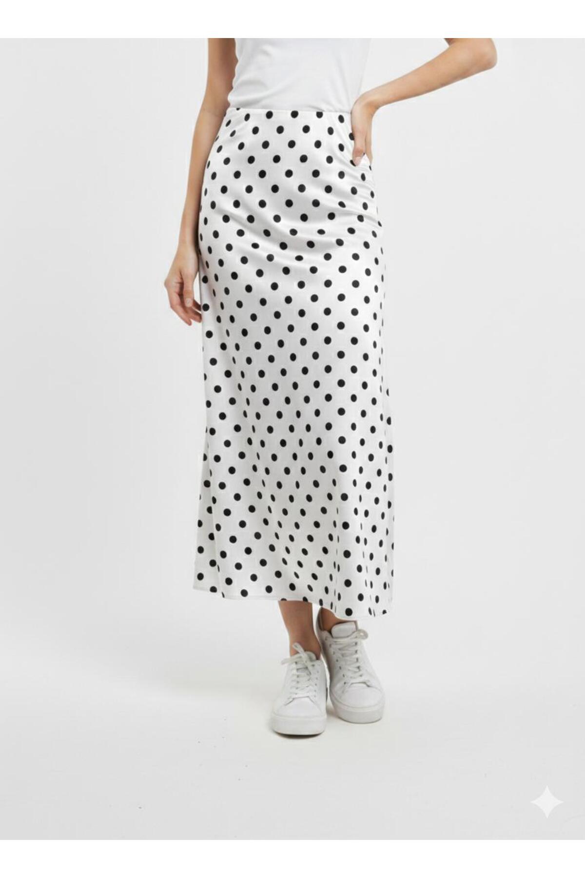 Kadın Puantiyeli Midi Boy Yüksek Bel Günlük Şık Etek