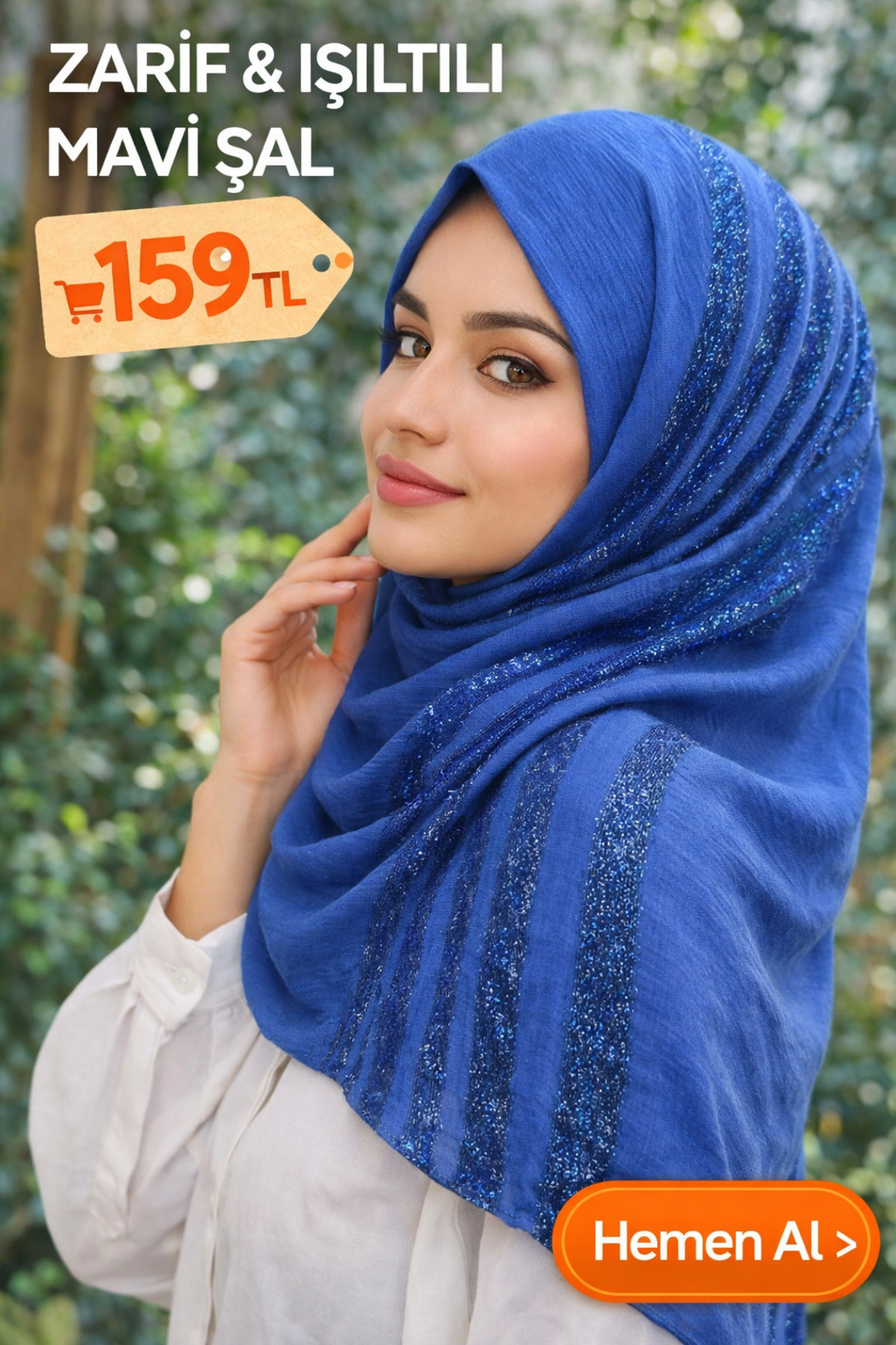 Işıltı Şeritli Premium Mavi Dikdörtgen Şal – Özel Seri