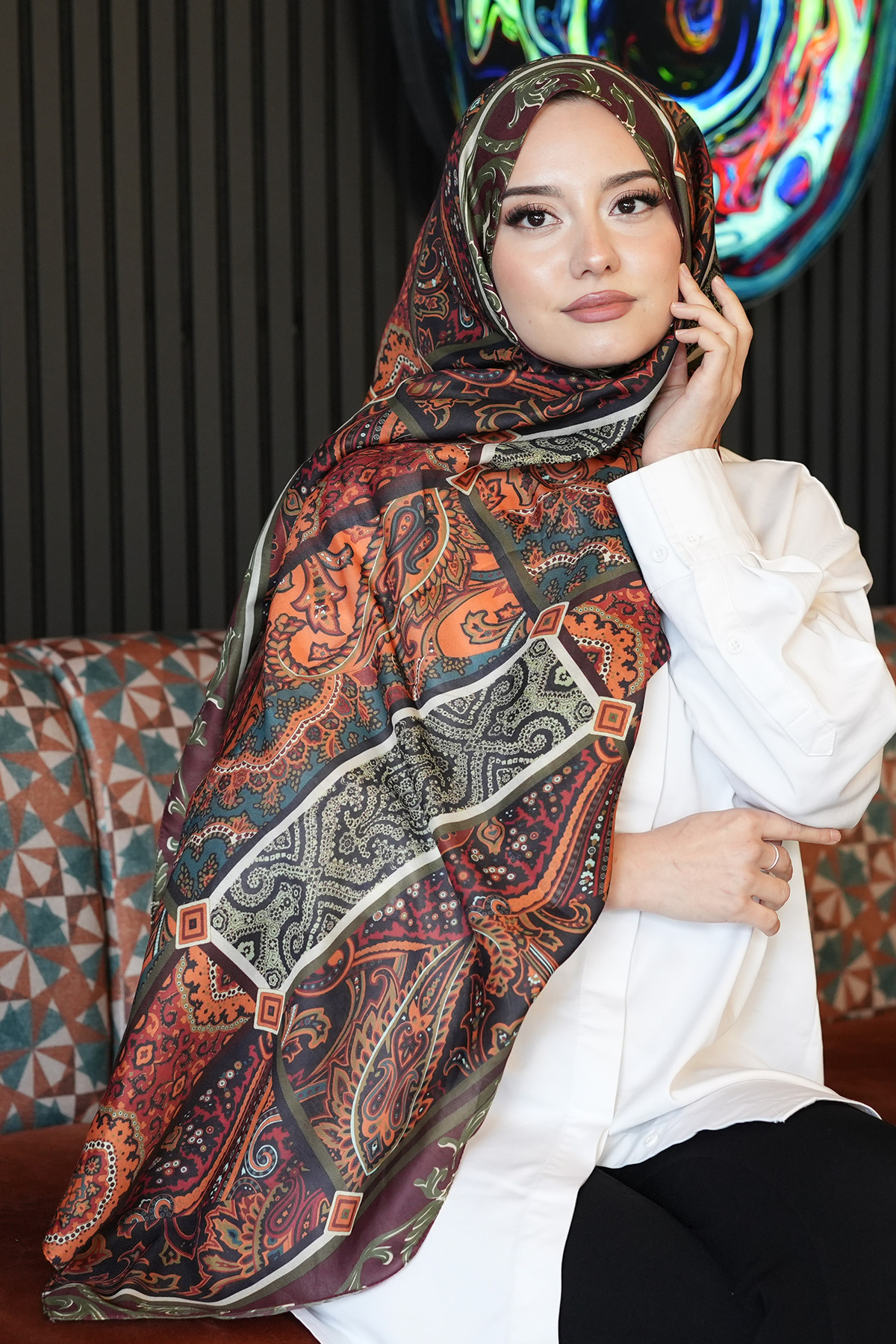 Paisley Desen Kahverengi Soft Pamuk Şal