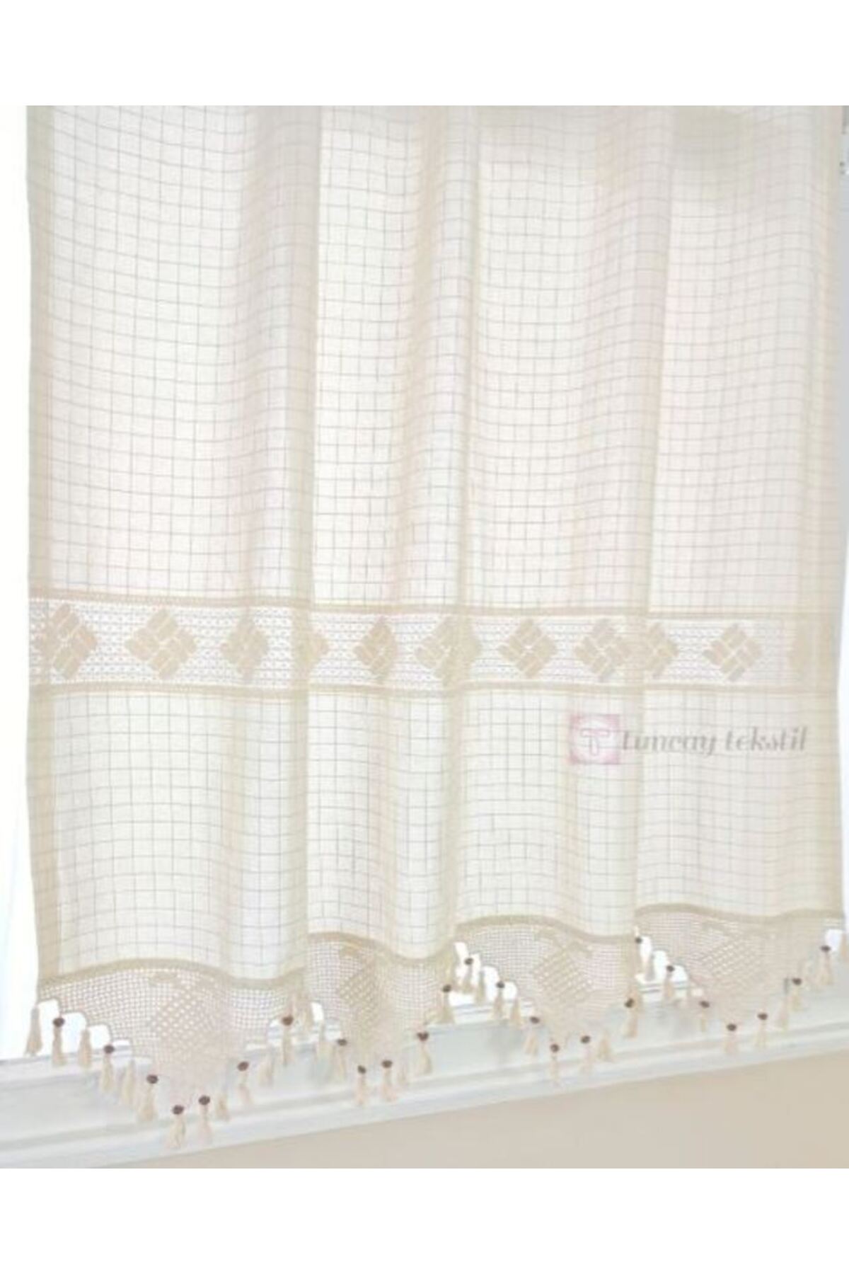 Buldan Işi El Dantelli Monika Perde %100 Pamuklu Otantik Dokuma Güneşlik Perdesi