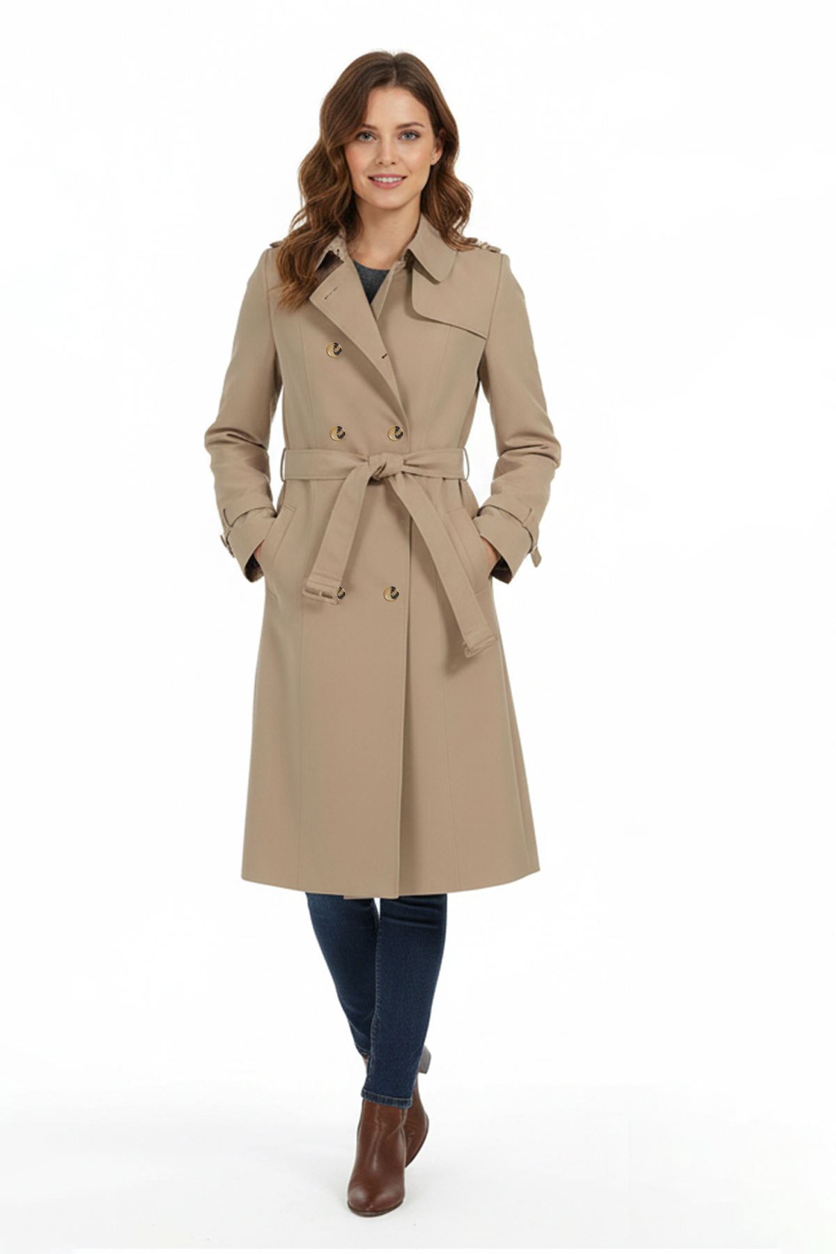 Kadın Su İtici Kırışmaz Kumaş Ara Boy Trençkot K. Bej 5777
