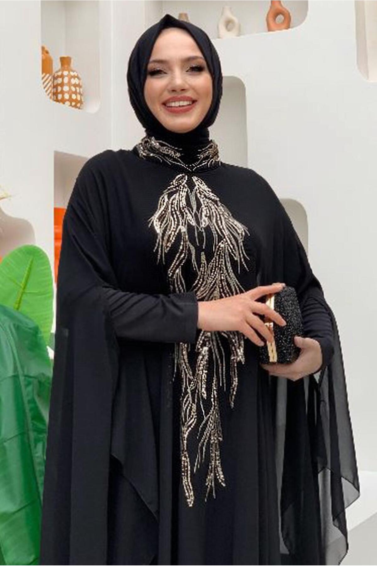 KADIN SİYAH ABAYALI ELBİSELİ TAKIM T 4773