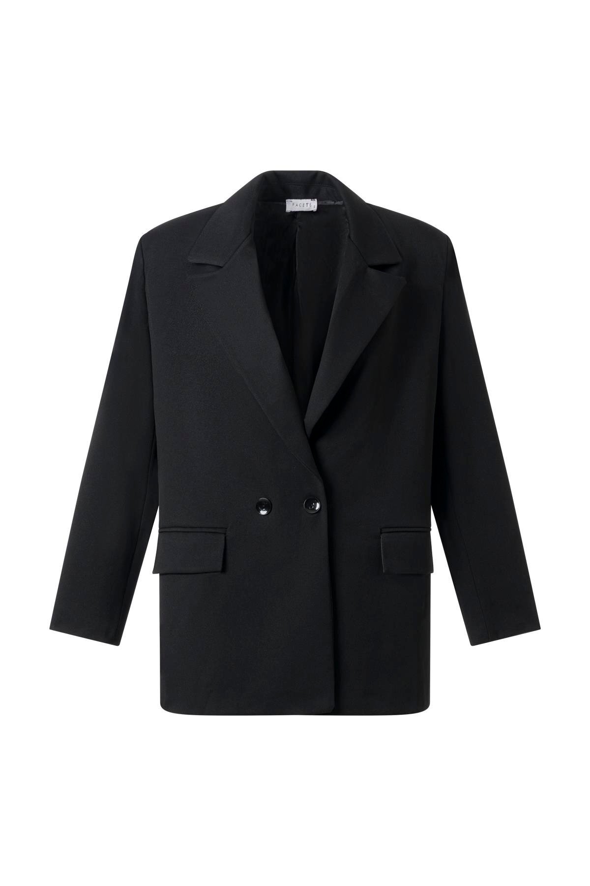 Kadın Siyah Düğmeli Blazer Ceket