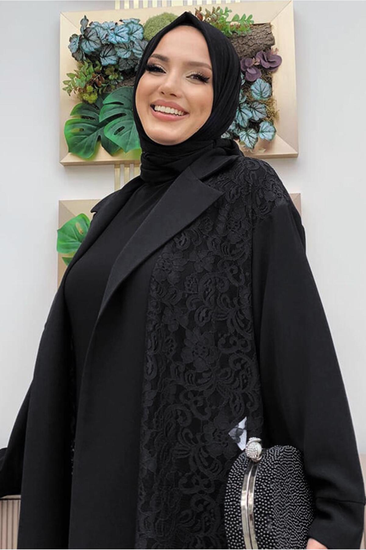 KADIN SİYAH DANTELLİ ABAYA T 0387