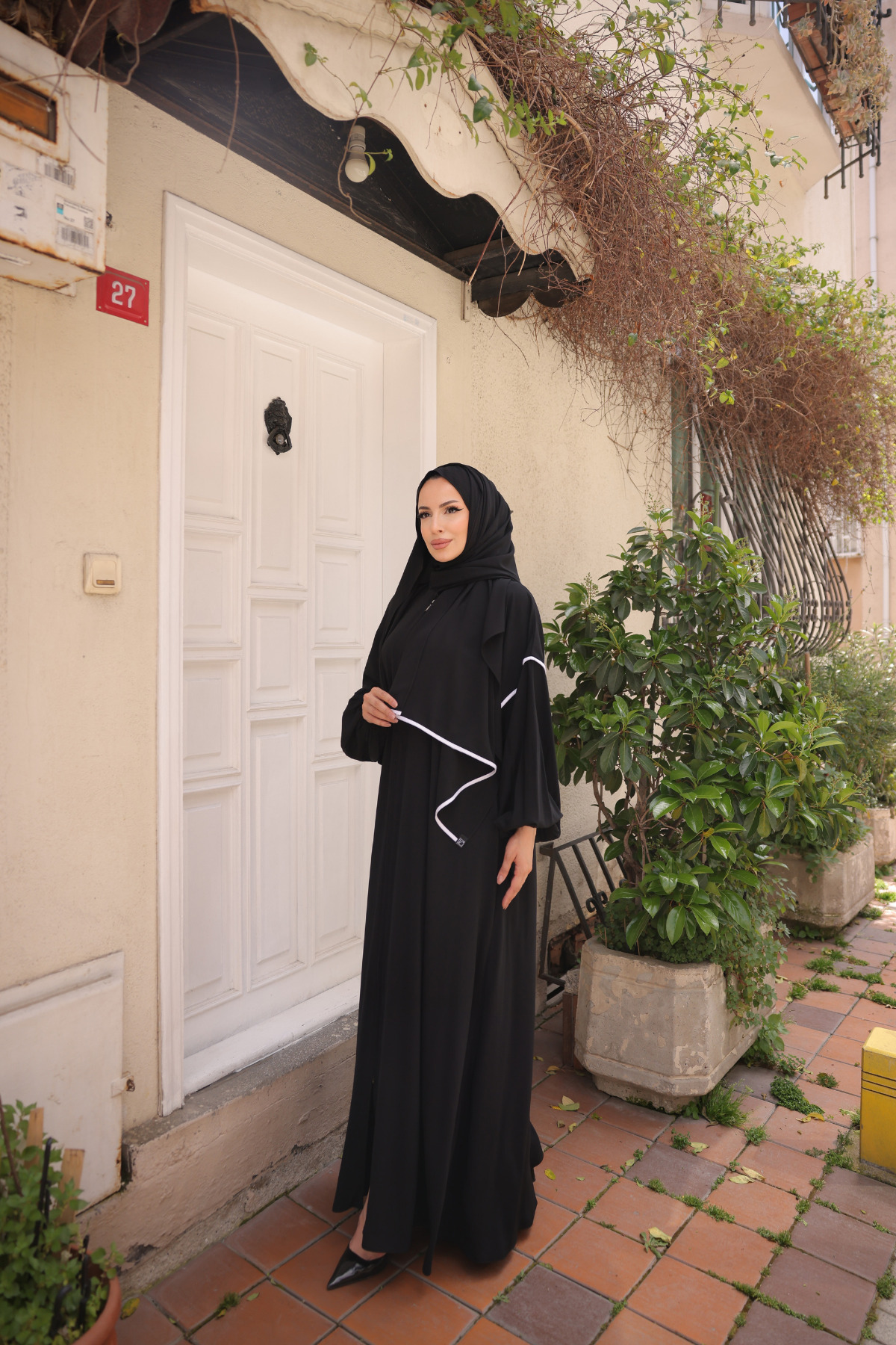 Biyeli Kendinden Şallı   Abaya Yarasa-medine ipeği