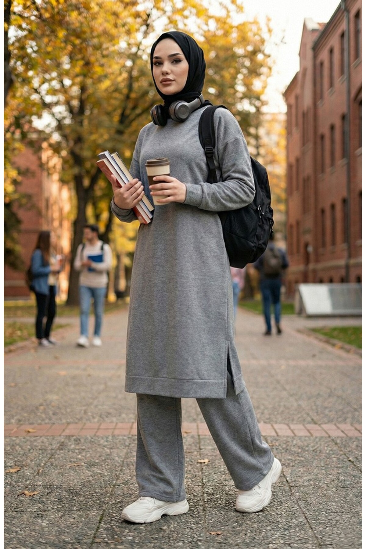 İki İplik Spor Tunik Pantolon Takım Gri 0293-01