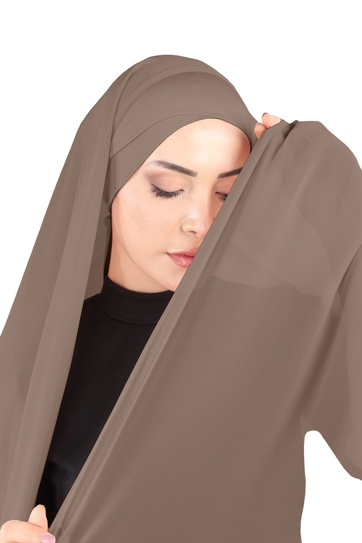 Boneli Şifon Kumaş Çapraz Şal - St 392 Koyu Vizon