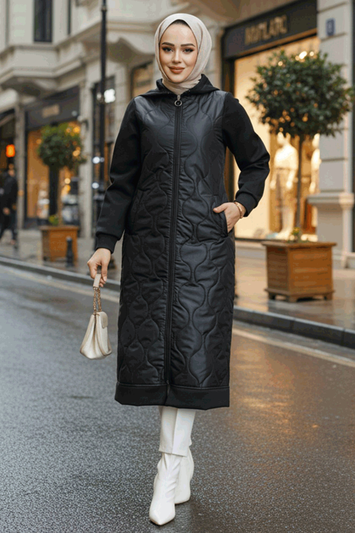 Kapitone Siyah Tesettür Kap 80291S