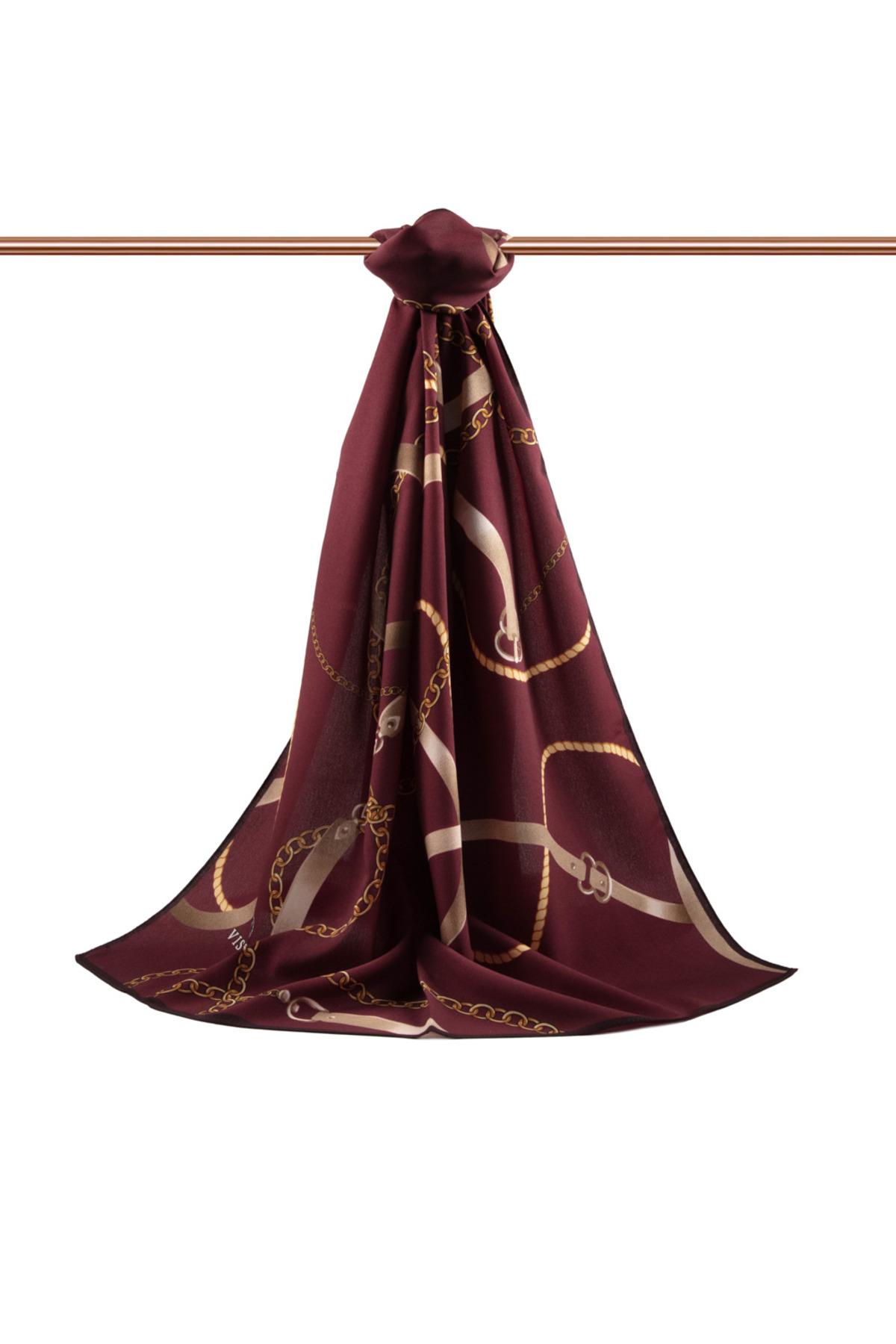 LÜKS MEDİNE İPEĞİ ZİNCİRLİ KEMER DESENLİ BORDO RENKLİ 75X195 KIRIŞMAZ ŞAL MOSS KREP DİKİŞ TİPİ İTALY