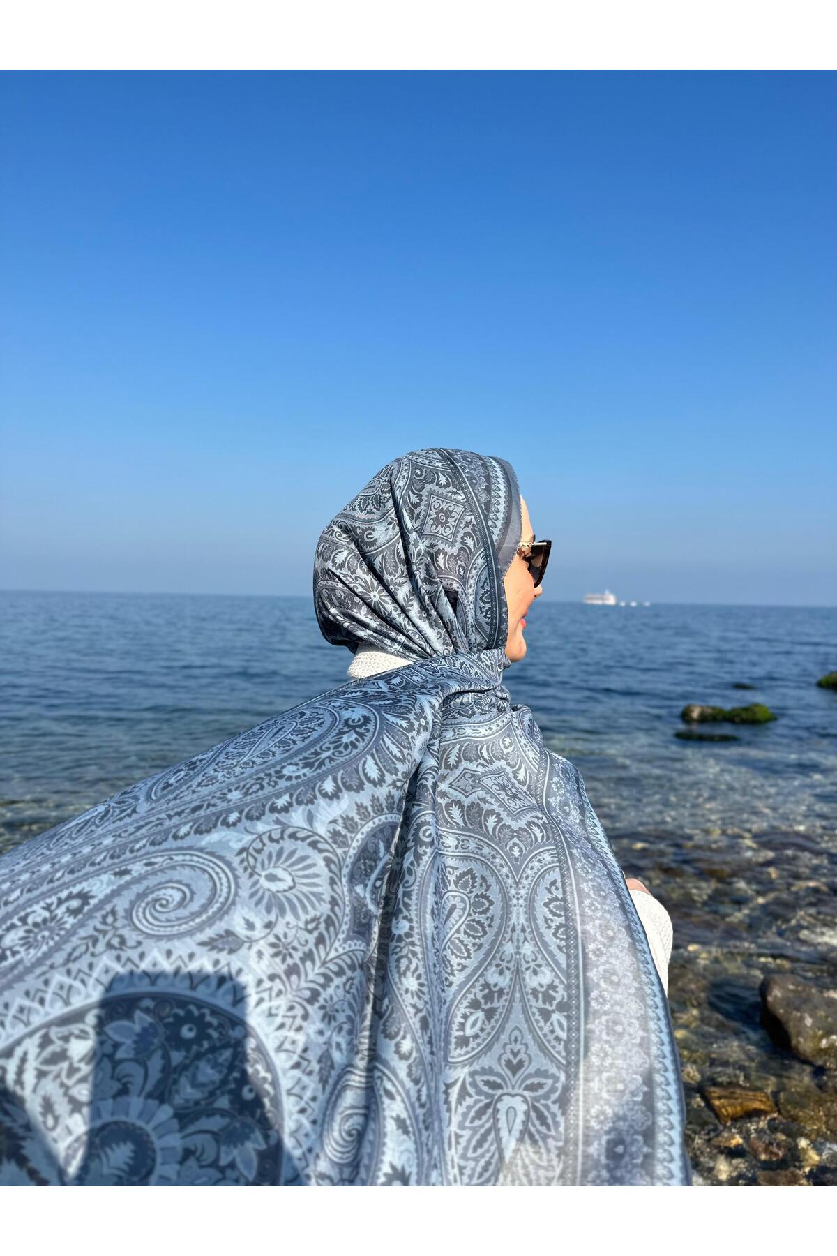 Etnik Allica Desen Pamuklu Mavi Şal