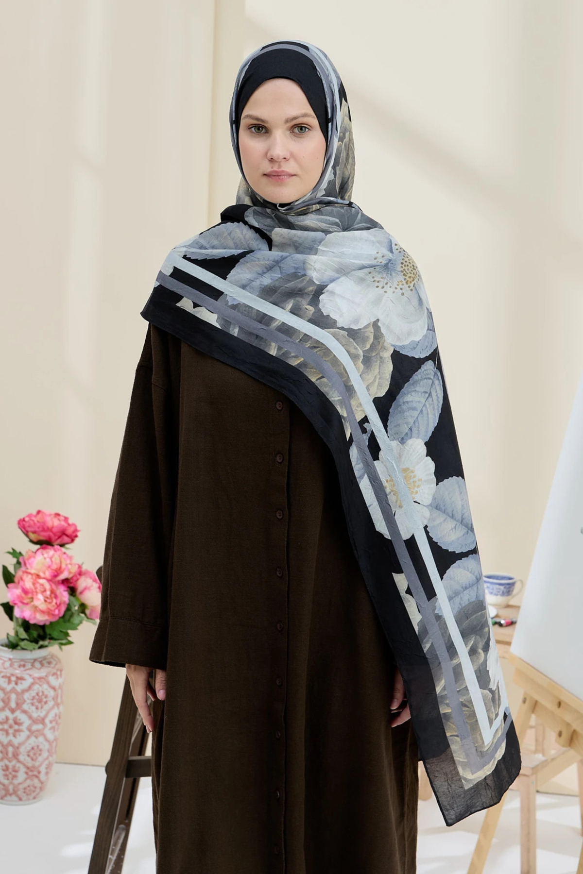 Gül Desen Bambu Şal