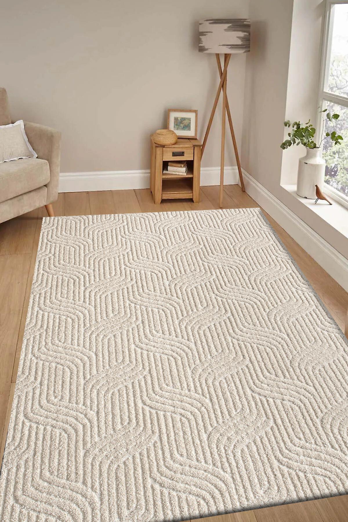 Kaymaz Taban Moopy Krem Bukleli Yumuşak Soft Dokuma Yolluk Halı Salon Halısı Lp1003a_krem