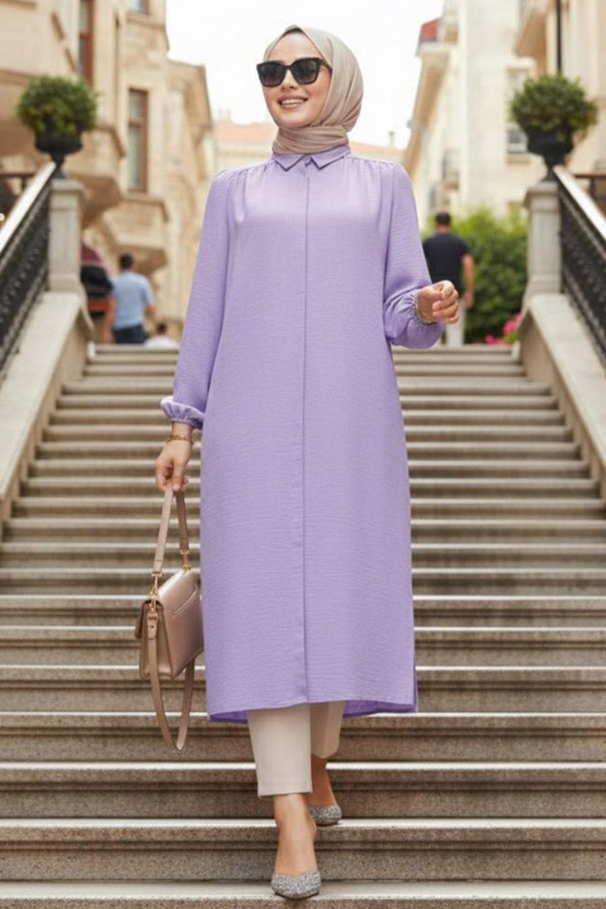Düğmeli Lila Tesettür Tunik 41401LILA