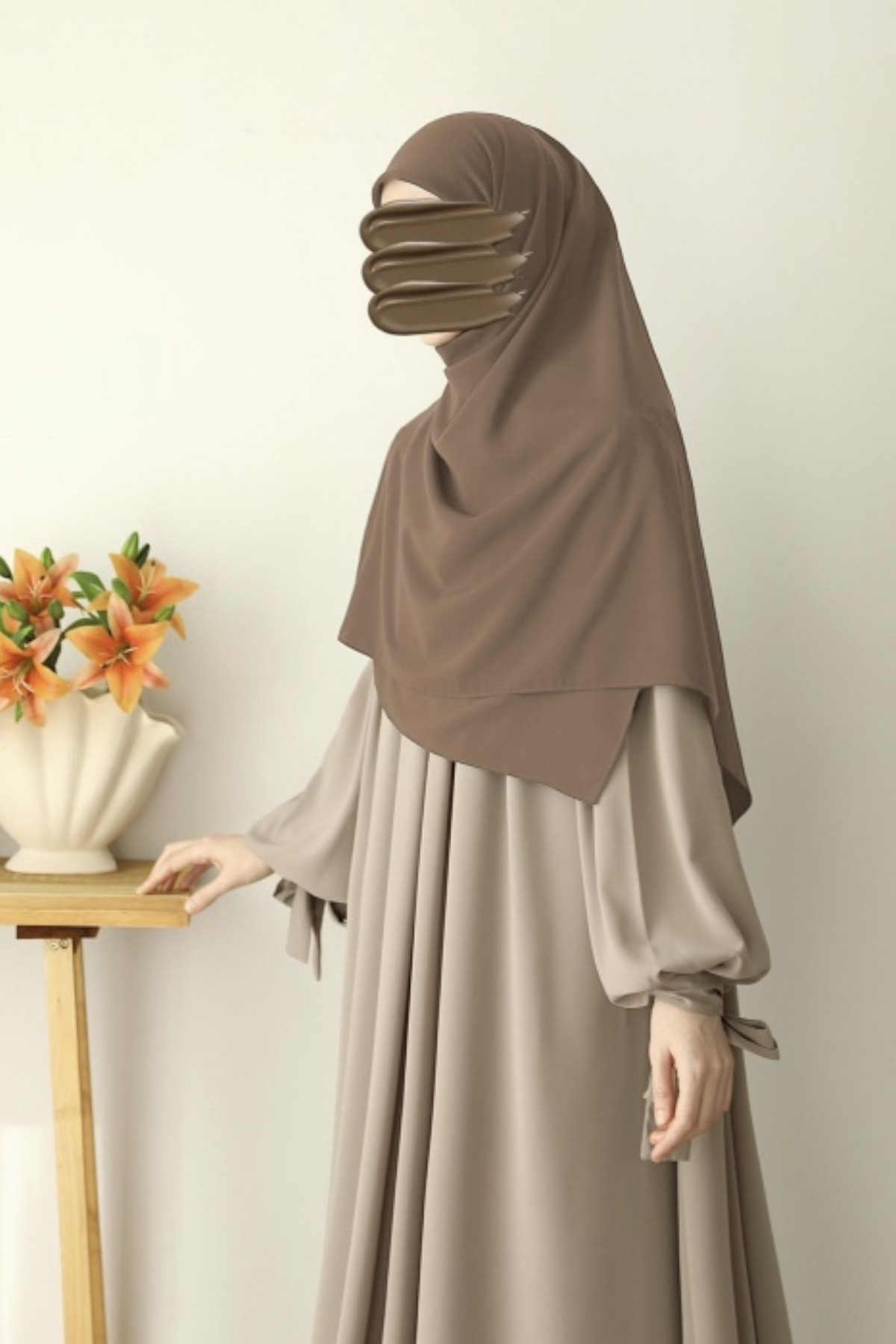 Tesettür Hijab Medine Ipeği Eşarp 120x120 Vizon