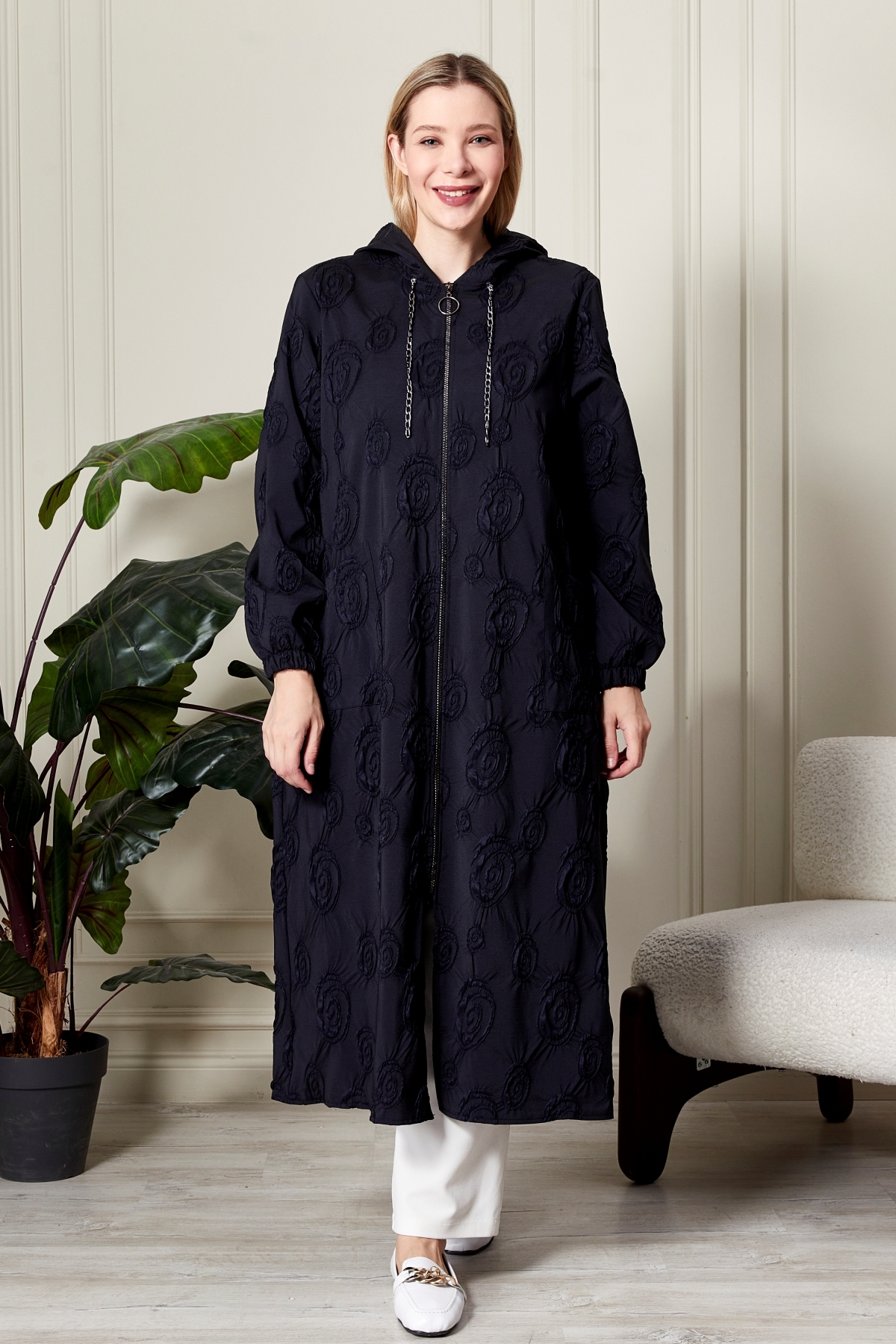 Kadın Büyük Beden Kapüşonlu Jakar Kap