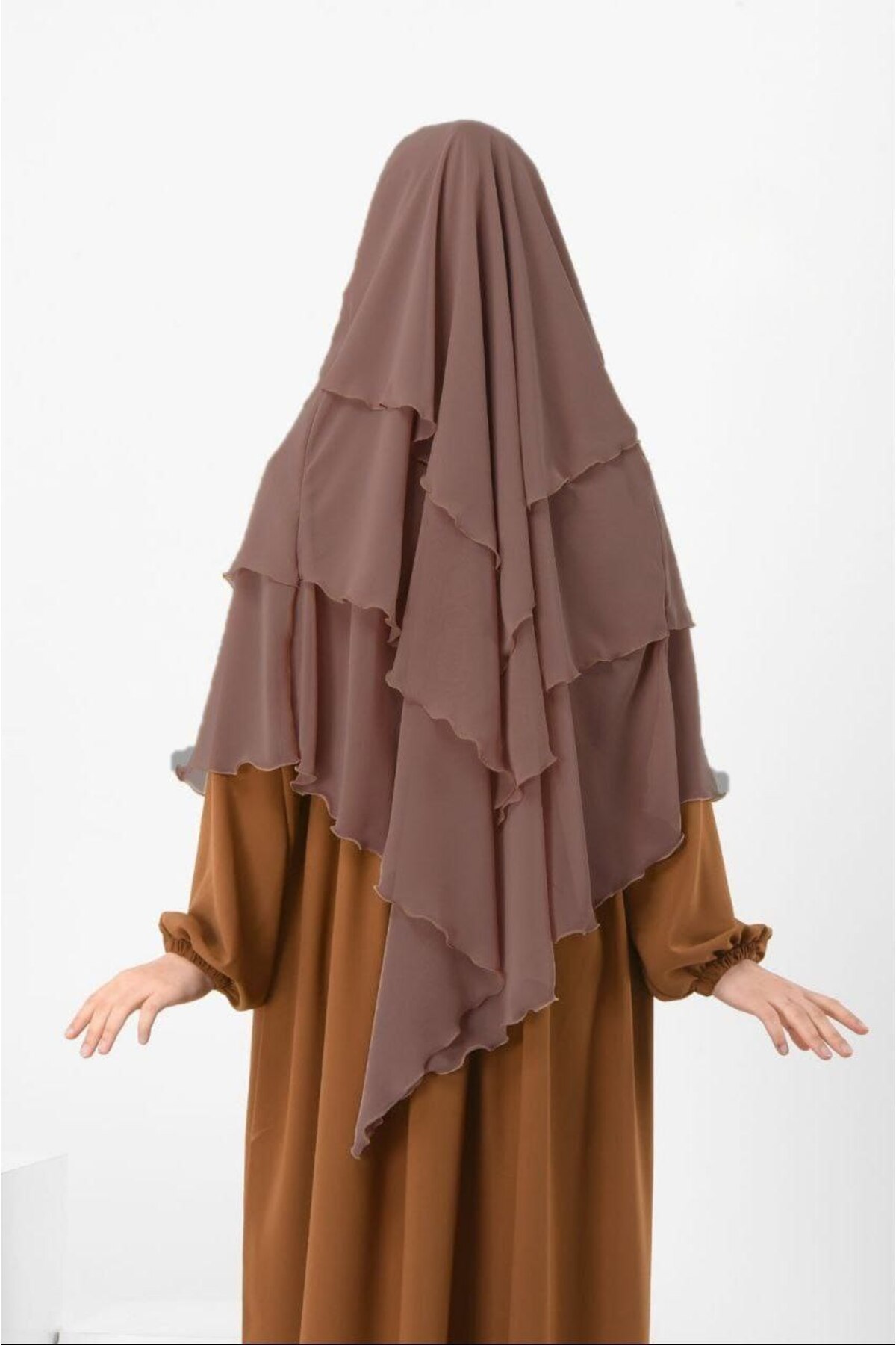 Hazır Bağlama Üç Katlı Şifon Hac Umre Şalı Sufle Khimar Hijab Siyah