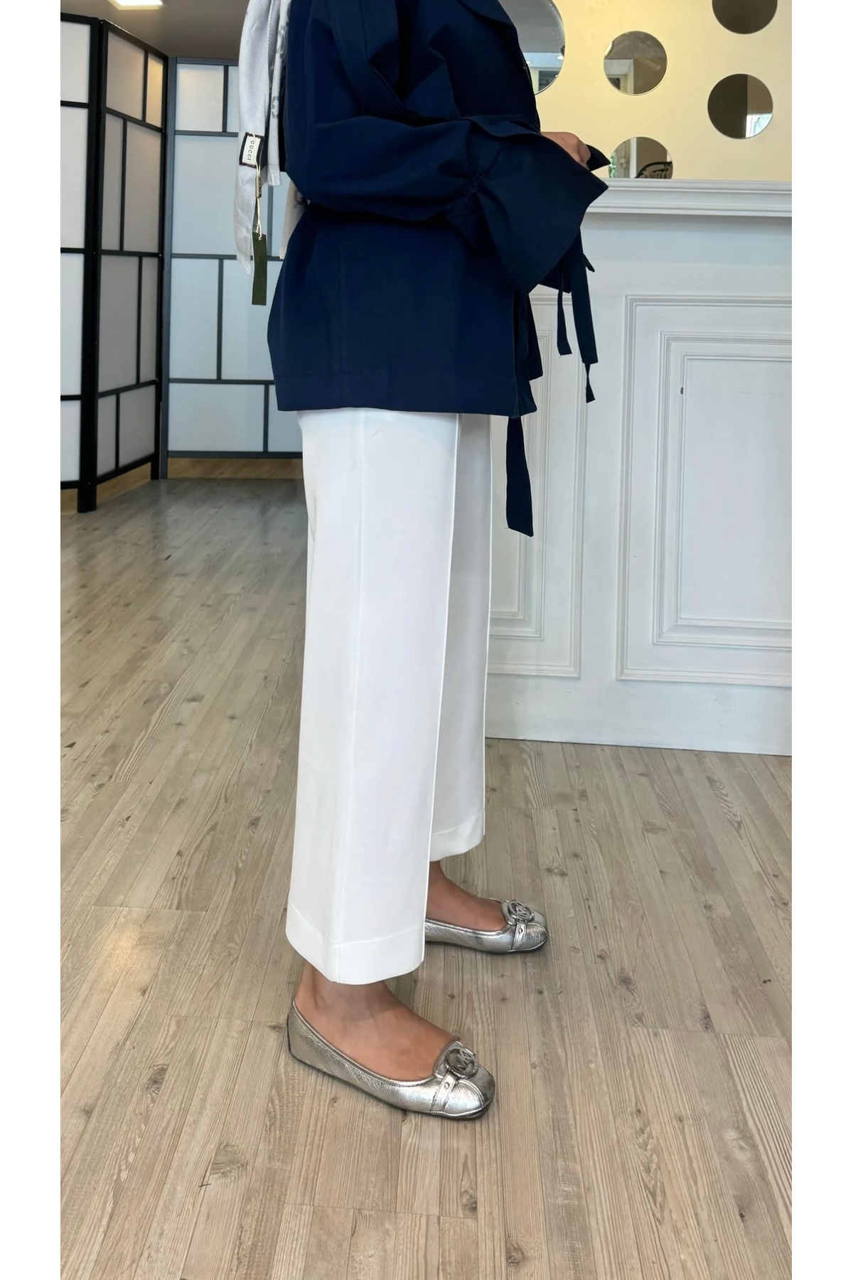 Önden Dikişli Scuba Pantolon BEYAZ