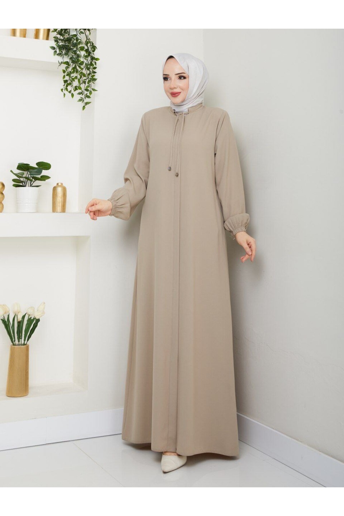 TAM YAZLIK İNCE KUMAŞ TİRİL TİRİL YAZLIK SADE KALİTELİ ŞIK KOLLARI LASTİKLİ GİZLİ FERMUARLI FERACE