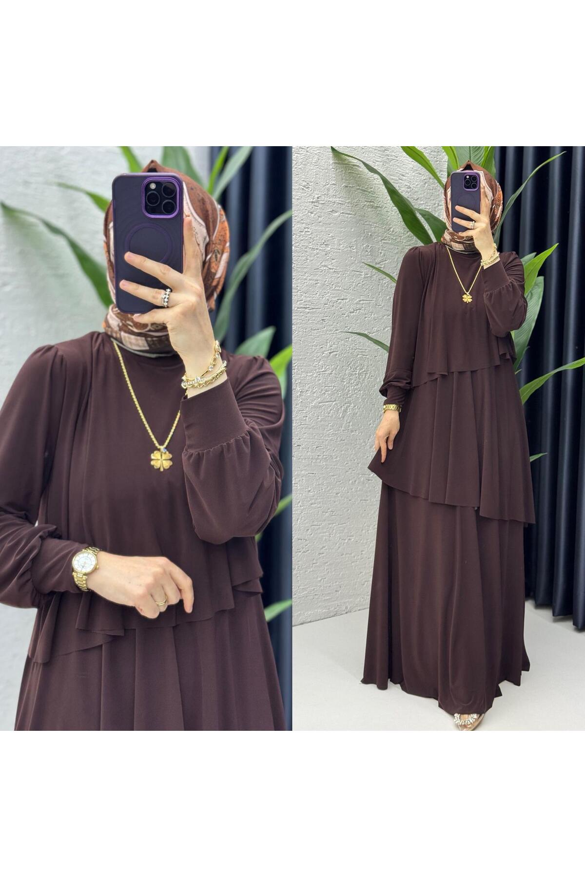 Premium Esnek Kat Kat Yazlık Kumaştan Tesettür Kadın Elbise