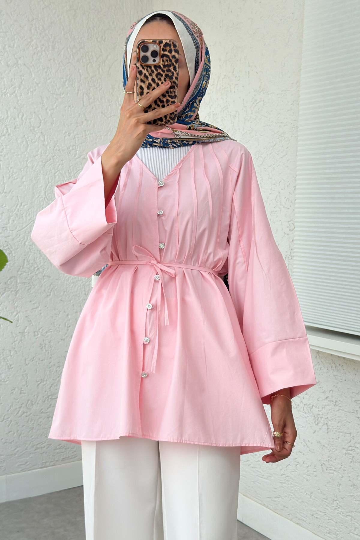 Nervür Detaylı Gömlek 2364 - PEMBE