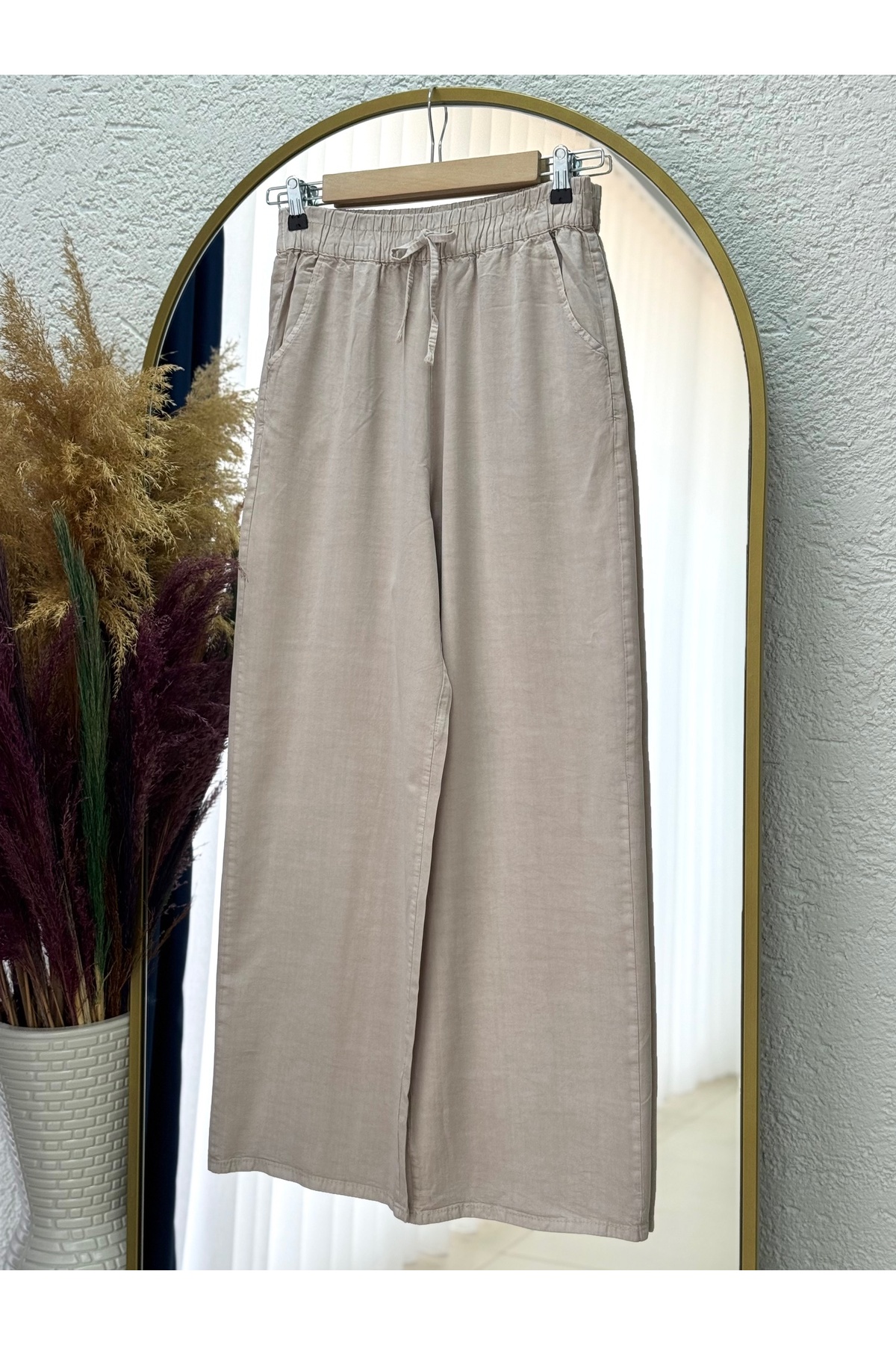 Lunora Beli Lastikli Bol Paça Pantolon-MA3204 Taş