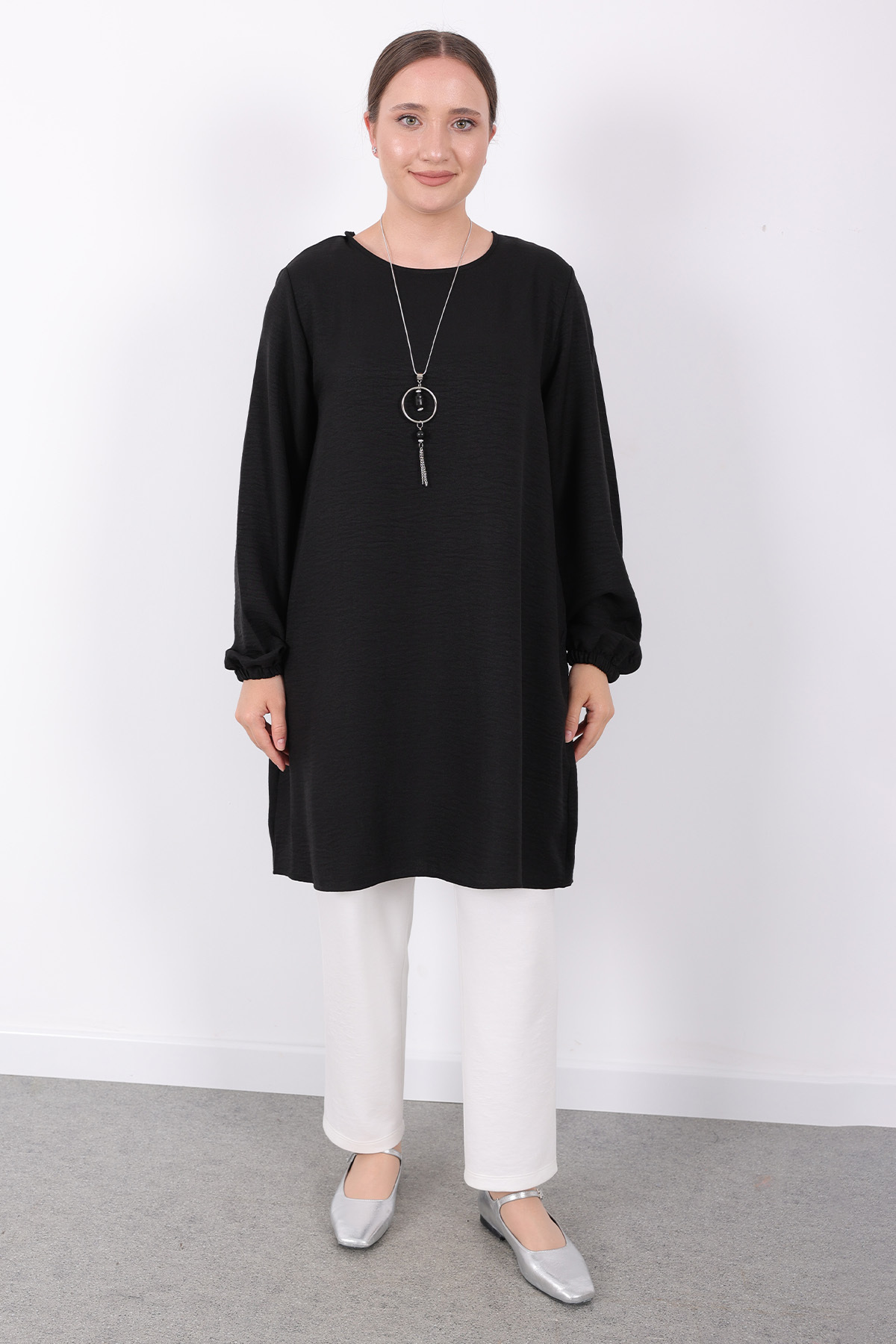 Yazlık Kadın Tunik Günlük İnce Sofia Keten Kolyeli Tunik Geniş Beden Seçenekleriyle