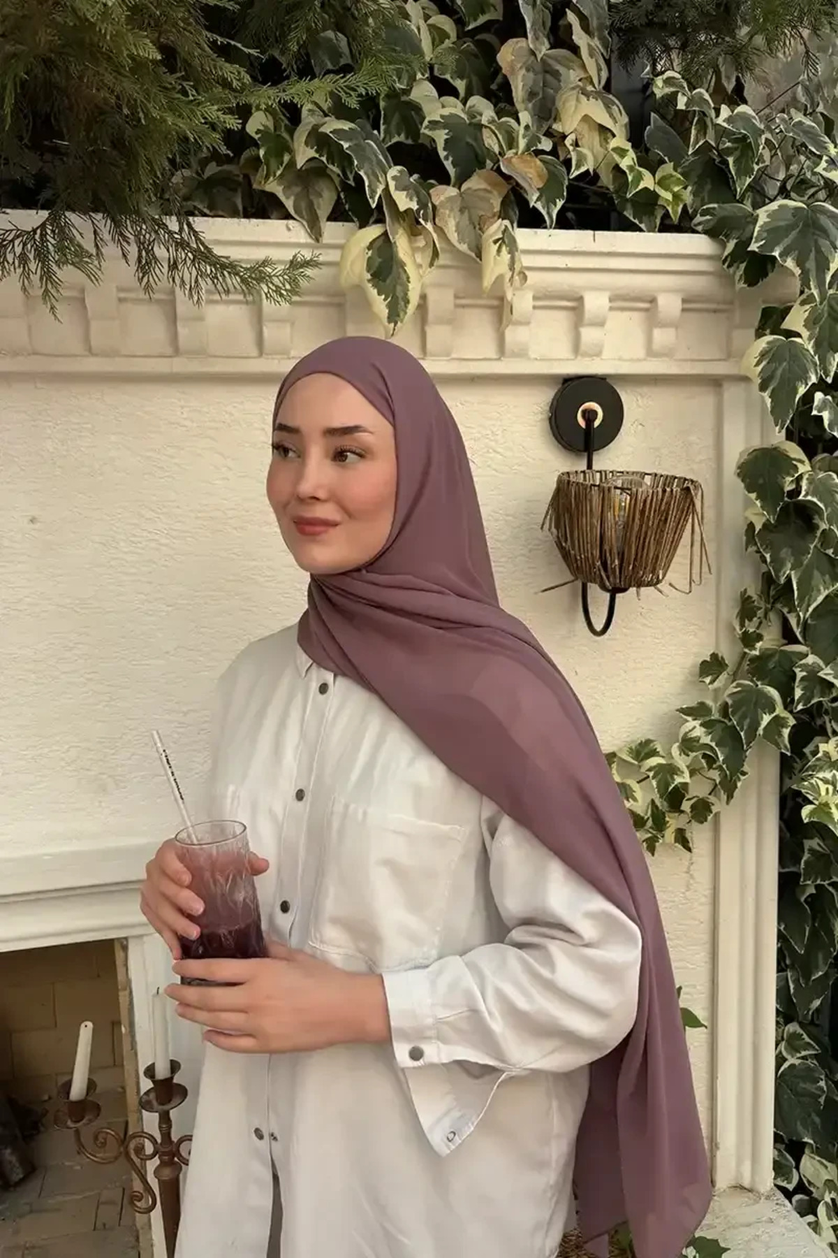 Krep Şifon Şal - Gül Kurusu