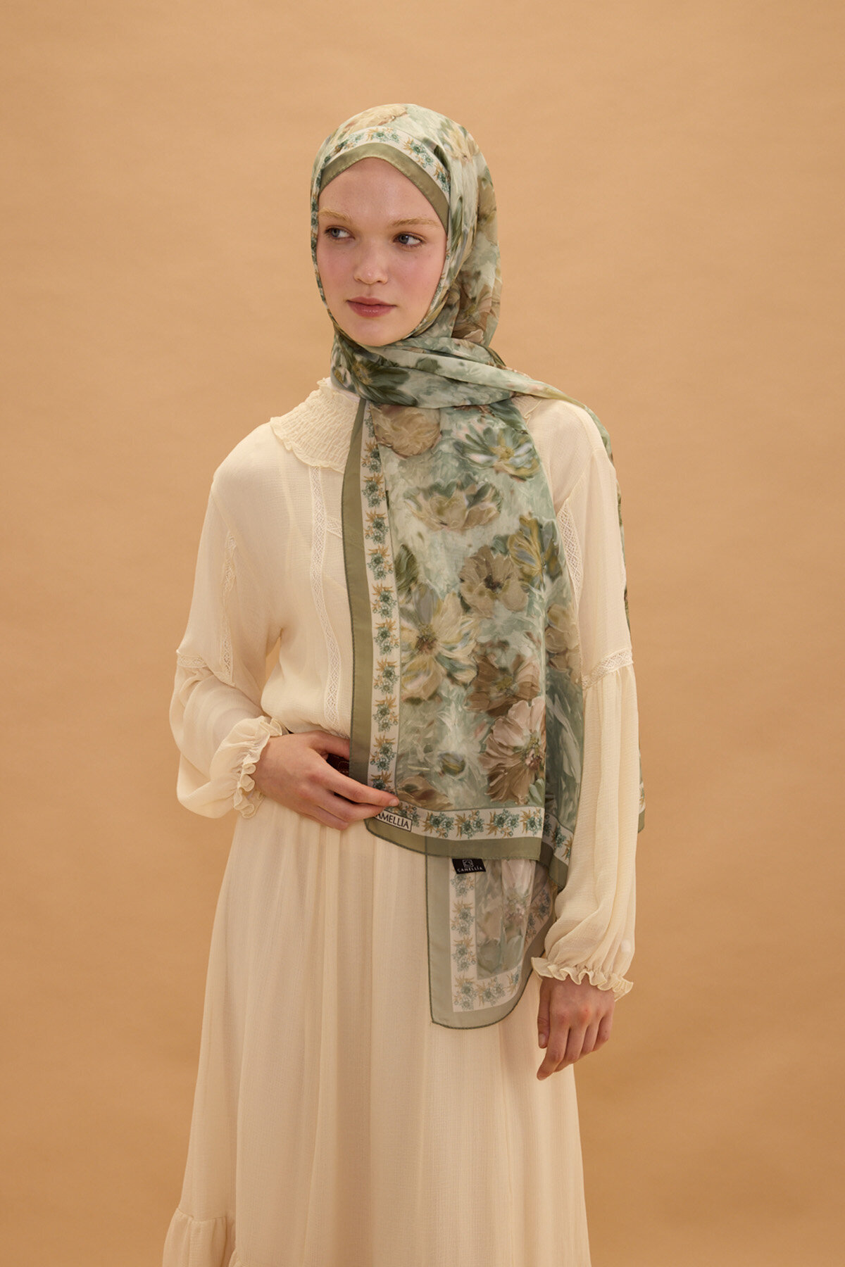 Floransa İpek Krep Şal - Olive