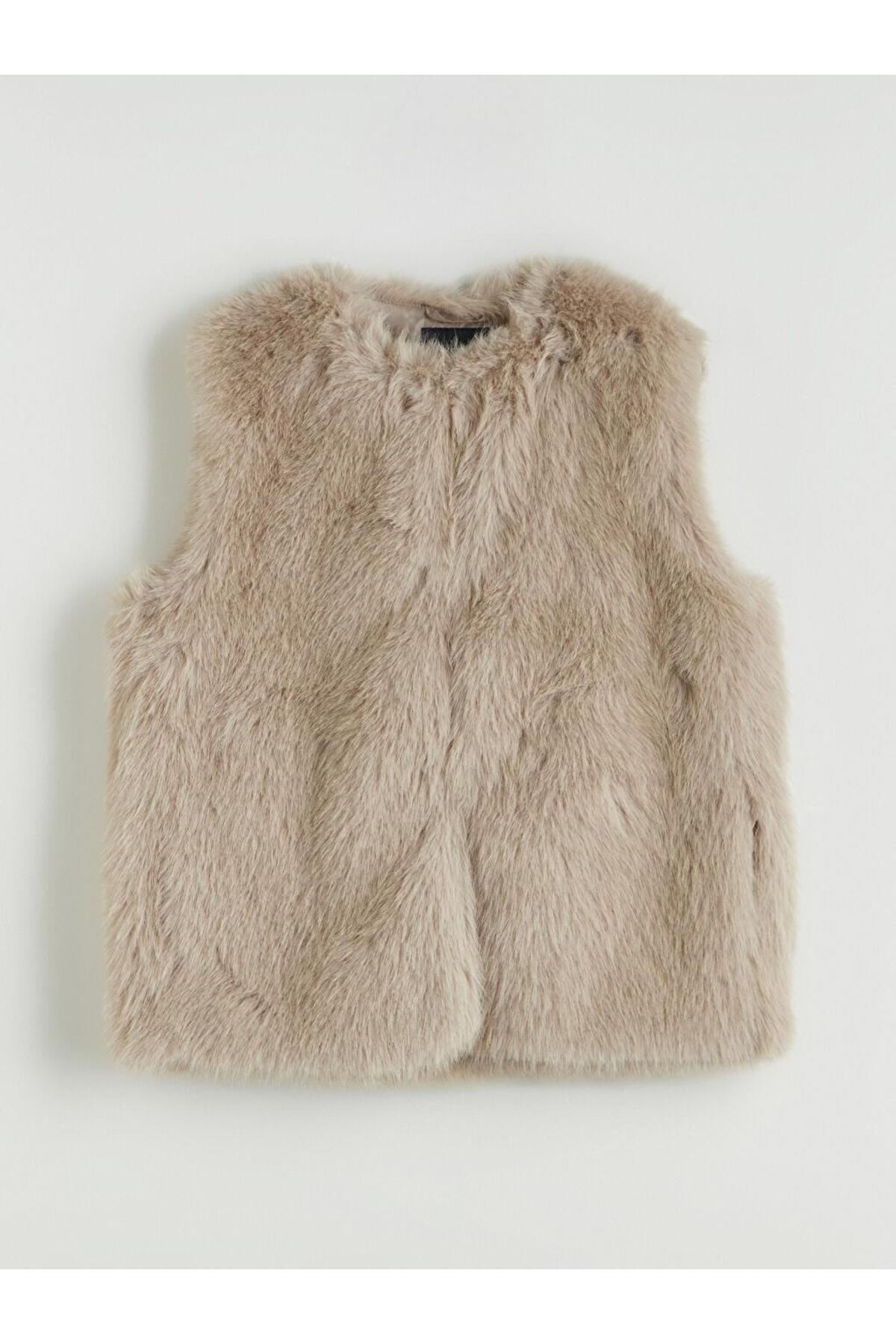 Bisiklet Yaka Kadın Kürklü Yelek (W5)