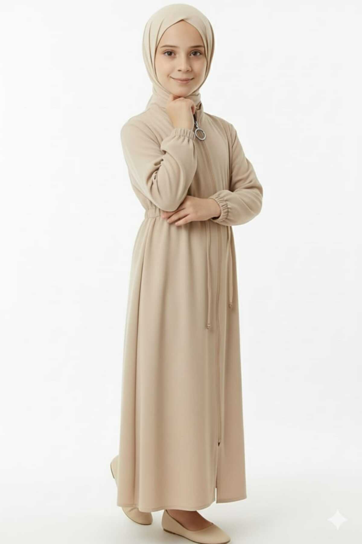 Medine İpeği Beli Lastikli Bağcıklı Çocuk Ferace