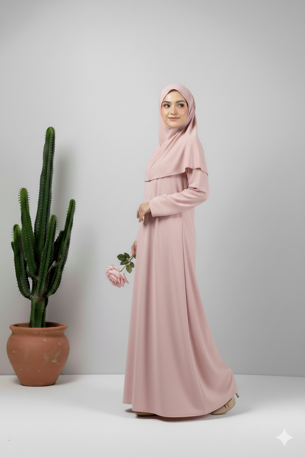 Tek parça boydan giyilmeli başörtülü kadın namaz elbisesi