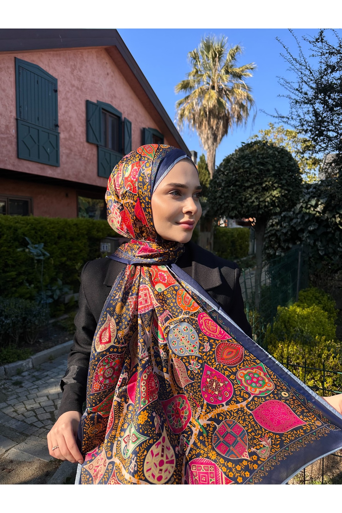 Lüks Vual İpek Şal Hijab Fular Scarf Shawl Etnik F Desen 70 x 180 cm